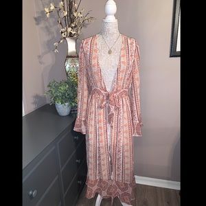 Bell Sleeve Striped Floral Duster